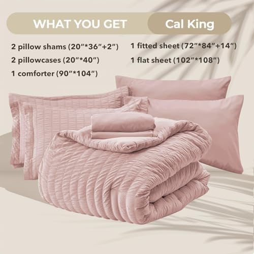 HYMOKEGE Rose Gold California King Comforter Set Seersucker 7 Pieces, All - Image 5