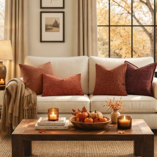 MIULEE Fall Couch Pillow Covers Textured Chenille 12x20 Orange - Image 6