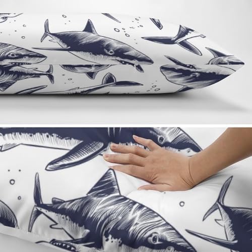 Navy Blue Sharks Swimming in Sea Body Pillow Cover - Image 5