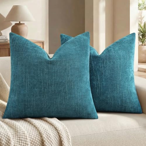 decorUhome Chenille Throw Pillow Covers 18x18 Set of 2, Dark Teal by decorUhome
