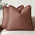 Foindtower Decorative Linen Fringe Throw Pillow Covers 24×24 Inch, Rust Red by Foindtower