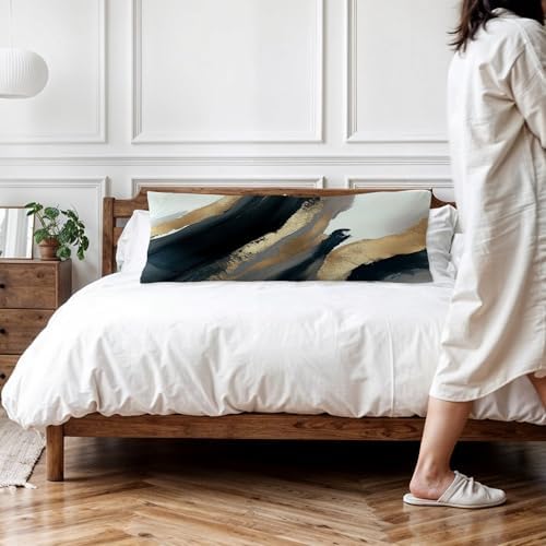 Black and Gold Abstract Body Pillow Covers 20x54, Mid Century Modern Black Gold - Image 2