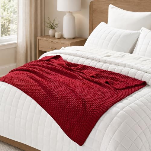 EVERGRACEHOME Chunky Chenille Knit Throw Blanket, 60 x 80, Classic Red - Image 5