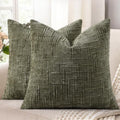 decorUhome Textured Chenille Throw Pillow Covers 26x26 Set of 2 Army Green by decorUhome