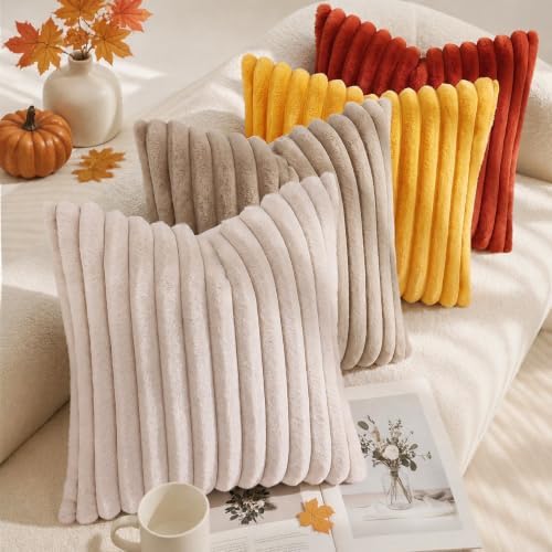 decorUhome Fall Faux Fur Throw Pillow Covers 12x20 Set of 2 Rust - Image 3