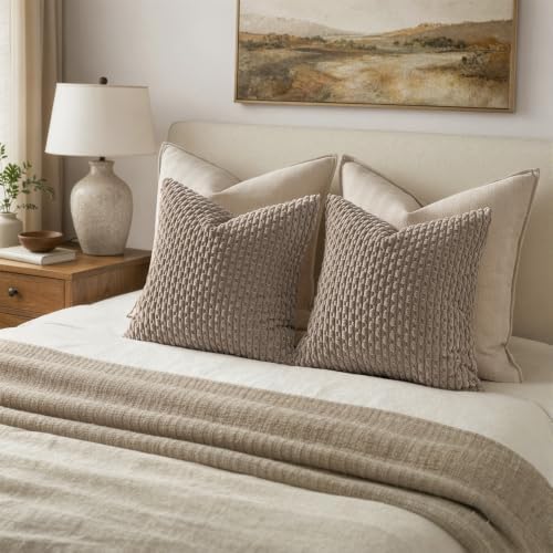 MIULEE Decorative Throw Pillow Covers 20x20 Neutral Brown Textured Corduroy - Image 5