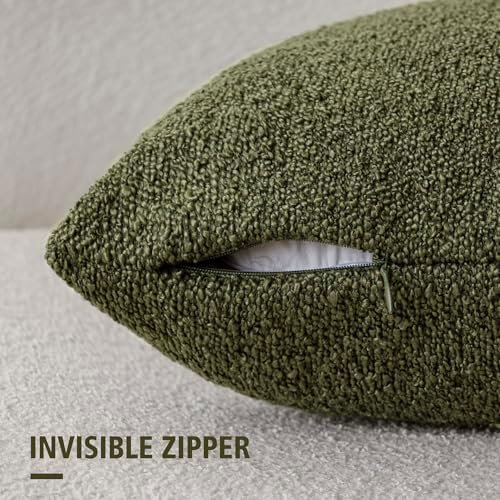Foindtower Decorative Textured Boucle Throw Pillow Covers 16x16 Moss Green - Image 2