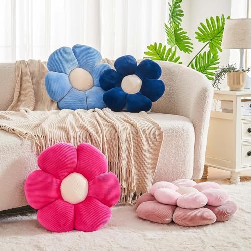 Kcvvcr Navy Flower Pillow, 19.6" Cute Flower Shaped Floor Pillow, Aesthetic - Image 3