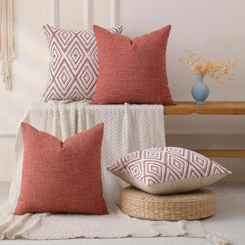 HPUK Throw Pillow Covers 20x20, 4 Pack, Coral Textured Couch Pillow Covers - Image 5