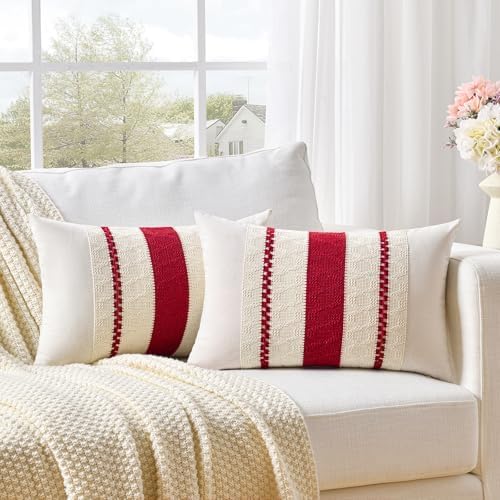 Fancy Homi Set of 1 Boho Red Long Lumbar Decorative Throw Pillow Cover 16x24 - Image 2