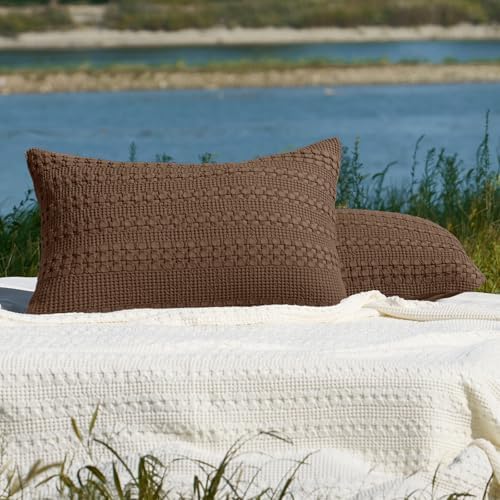 PHF Cotton Waffle Pillow Shams Cal King 20" x 40", No Insert - Image 6