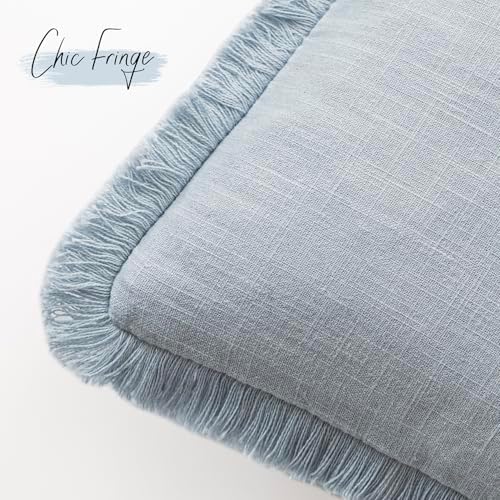 Foindtower Decorative Linen Fringe Throw Pillow Covers 24×24 Inch, Sky Blue - Image 3
