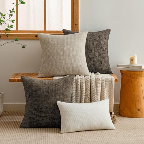 a moment Dark Brown Chenille Throw Pillow Covers 20x20 Inch Pack of 2 Modern - Image 6
