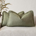 Foindtower Set of 2 Decorative Linen Check Fringe Throw Pillow Covers Farmhouse by Foindtower
