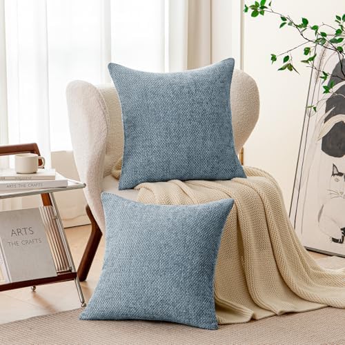 a moment Blue Chenille Throw Pillow Covers 22x22 Inch Pack of 2 Modern - Image 2