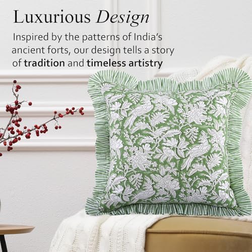 CPC Olive Green Ruffle Throw Pillow Covers - Image 4