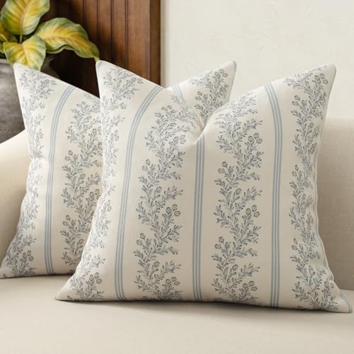 Vintage Throw Pillow Covers 20x20 Set of 2, Striped Floral Pillow Cover by DKwizme
