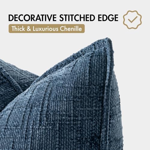 MIULEE Slubby Textured Decorative Euro Throw Pillow Covers Navy Blue 24x24 - Image 7