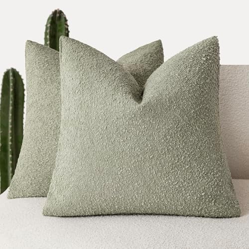 Foindtower Decorative Textured Boucle Throw Pillow Covers 16x16 Dusty Green by Foindtower