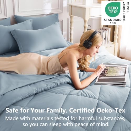 CozyLux King Comforter Set 102"x90" Dusty Blue - Image 3