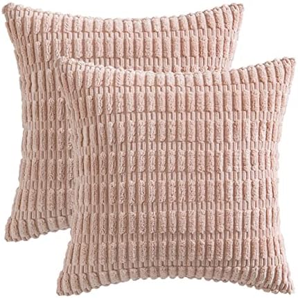 MIULEE Corduroy Decorative Throw Pillow Covers 20x20 Pink Pack of 2 - Image 6