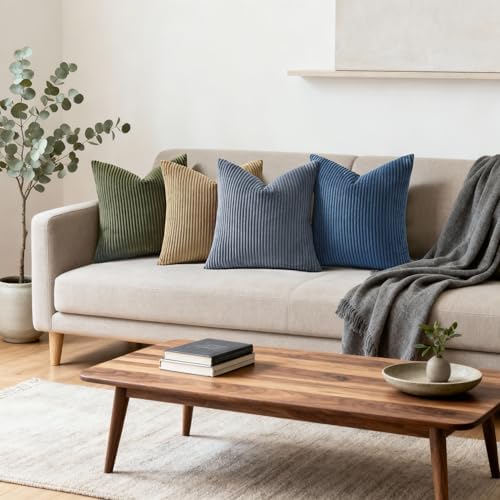 Mecatny Corduroy Decorative Throw Pillow Covers 26x26 Set of 2 Blue Grey - Image 3