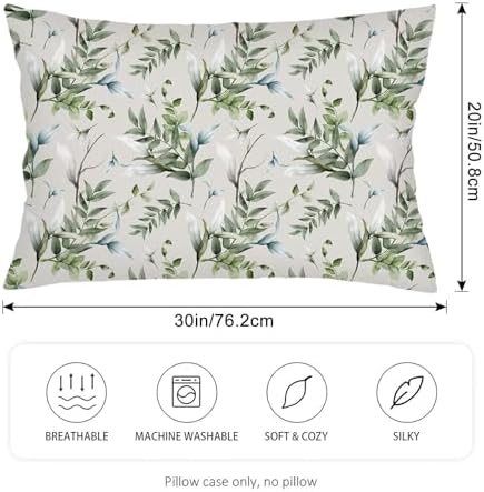 Floral Spring Throw Pillow Cases Queen Size Set of 2, Leaves Sage Green Pillow - Image 2