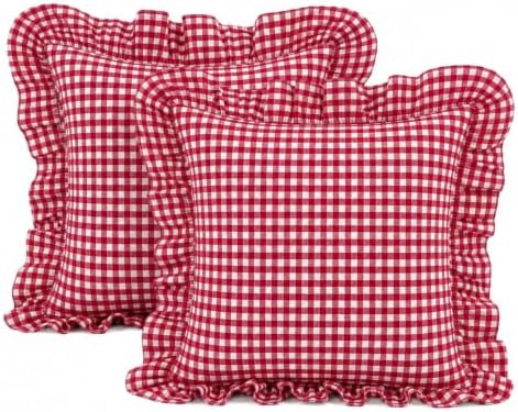 2 Pack 20x20 Red Checkered Throw Pillow Covers by Jilboo