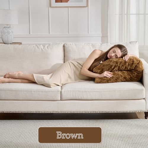 20x54 Fluffy Brown Full Body Pillow Cover, Plush Fuzzy Faux Fur Body Pillowcase - Image 4