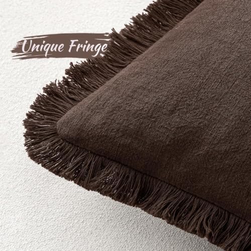 MIULEE Linen Decorative Fall Lumbar Throw Pillow Covers Dark Brown 12x20 - Image 3
