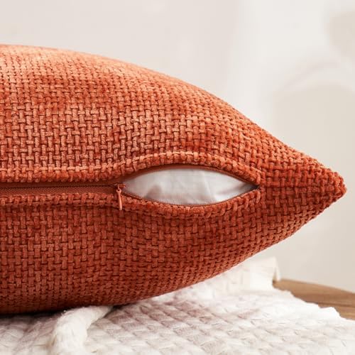 MIULEE Decorative Chenille Fall Pillow Covers Burnt Orange 20x20 Pack of 4 - Image 3