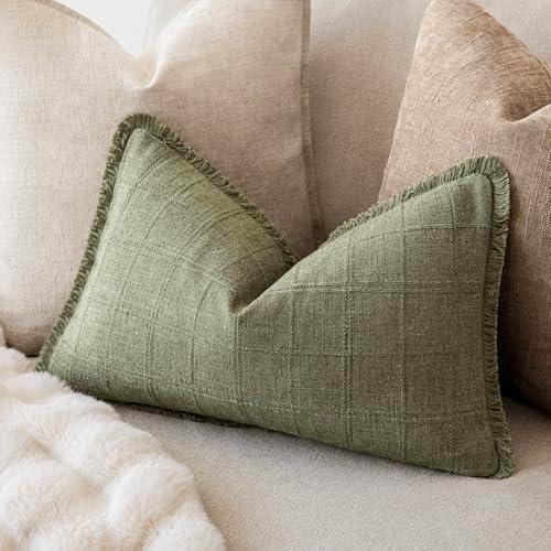 Foindtower Set of 2 Decorative Linen Check Fringe Throw Pillow Covers Farmhouse - Image 5