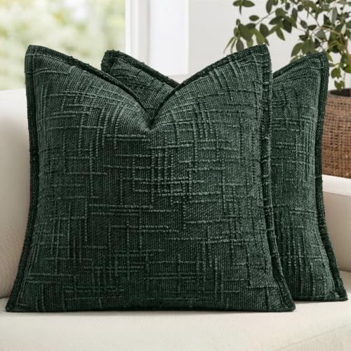 MIULEE Slubby Textured Decorative Throw Pillow Covers Dark Green 18x18 by MIULEE