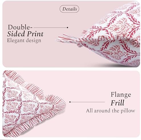 CPC Blush Rose Hand Block Print 100% Cotton Ruffle Throw Pillow Cover 18x18 inch - Image 2