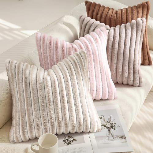 decorUhome Fall Faux Fur Throw Pillow Covers 18x18 Set of 2 Brown - Image 4