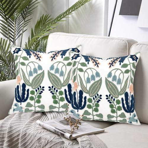 Alysheer Floral Embroidered Throw Pillow Cover 20"x 20" Set of 2 Blue Green - Image 2