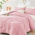 HYMOKEGE Pink/Ivory Full Size Comforter Sets Seersucker 7 Pieces, All Season by HYMOKEGE
