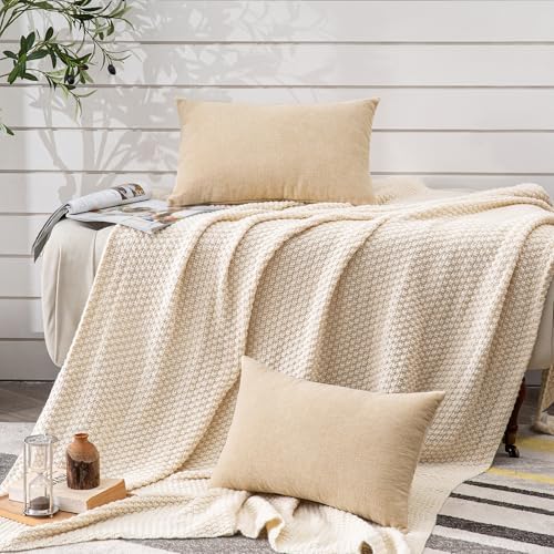 GAWAMAY Beige Chenille Throw Pillow Covers 12x20 Set of 2 - Image 5