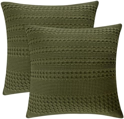 PHF 100% Cotton Waffle Weave Euro Sham Covers, 2 Pack 26" x 26" Bed Pillow by PHF
