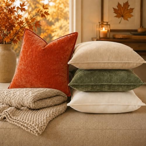 decorUhome Chenille Rust Velvet Throw Pillow Covers 18x18 Set of 2 - Image 6