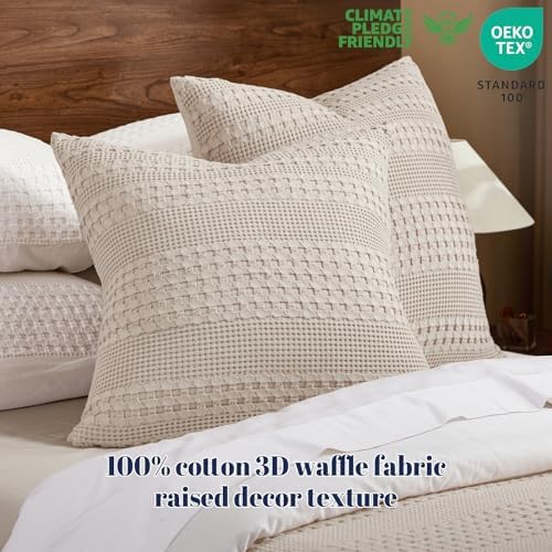 PHF Cotton Waffle Weave Euro Sham Covers 26" x 26", No Insert - Image 3