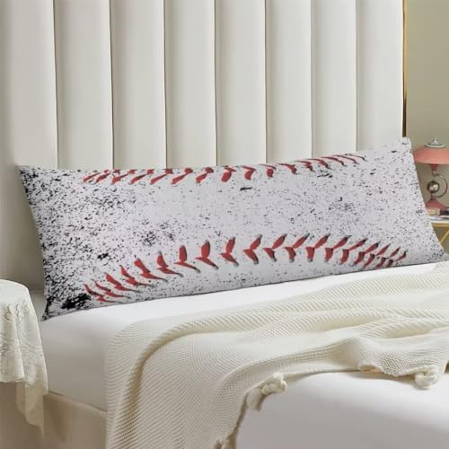 Sport Theme Body Pillow Cover Sports White Black and Red Baseball Laces - Image 2