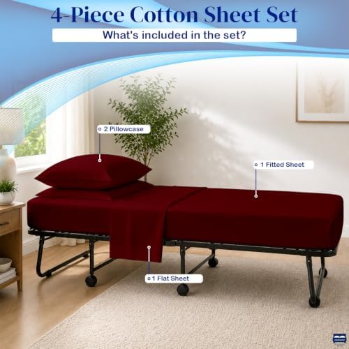 Cottingon 4 PC Cot Sheet Set 25"X75", Egyptian Cotton - Image 4