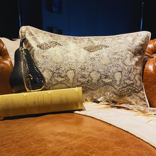 The HomeCentric Gold 12"x18" Lumbar Throw Pillow Covers, Faux Leather Beaded - Image 6