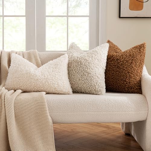 MIULEE Decorative Faux Fur Pillow Covers Sherpa 16x16 Light Beige - Image 2