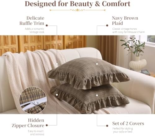 Gingham Throw Pillow Covers 20x20, Ruffle Trim - Image 4