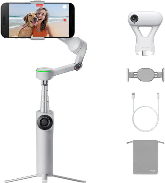 Insta360 Flow 2 Pro Grey - Foldable AI Phone Gimbal, iPhone Native Tracking in 200+ iOS Apps, Multi-Person Tracking, 360º Pan Tracking, Built-In Tripod/Selfie Stick, iPhone/Android Portable Stabilizer