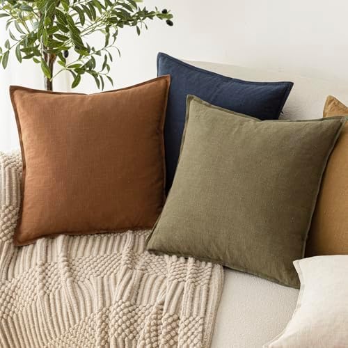 Foindtower Linen Solid Decorative Throw Pillow Covers 18x18 Orange Brown - Image 5