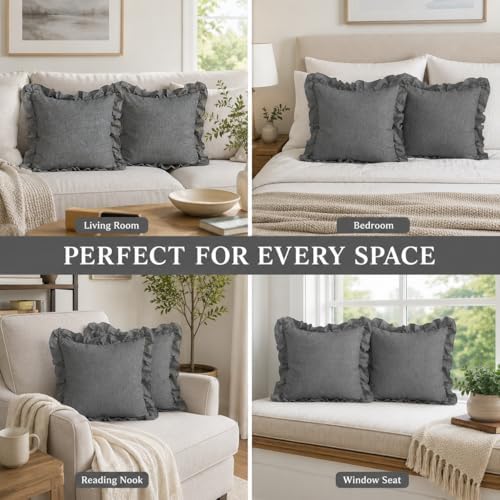 JoraLion Ruffled Throw Pillow Cover 20x20 Solid Gray - Image 3