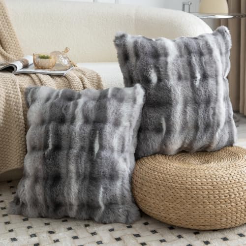 MADIZZ Pack of 2 Thick Plush Faux Wool Throw Pillow Covers Soft Boho Throw - Image 2